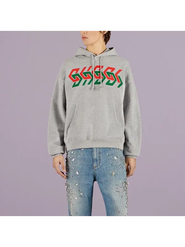 Толстовка Gucci Chain Print Hooded Sweatshirt — изображение 2 из 4, серый