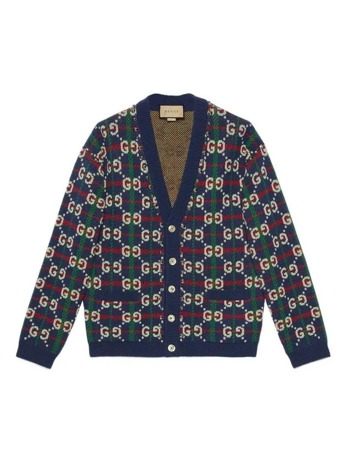 Кардиган Gucci GG Check Knit Wool Cardigan 'Blue White' — изображение 1 из 4, синий