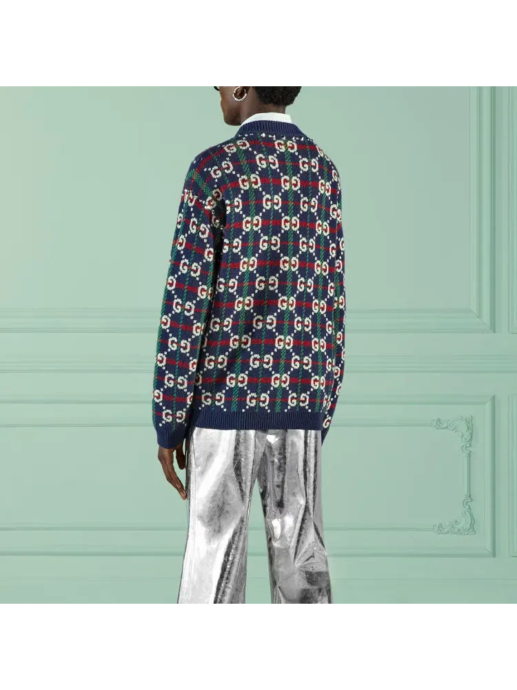 Кардиган Gucci GG Check Knit Wool Cardigan 'Blue White' — изображение 3 из 4, синий