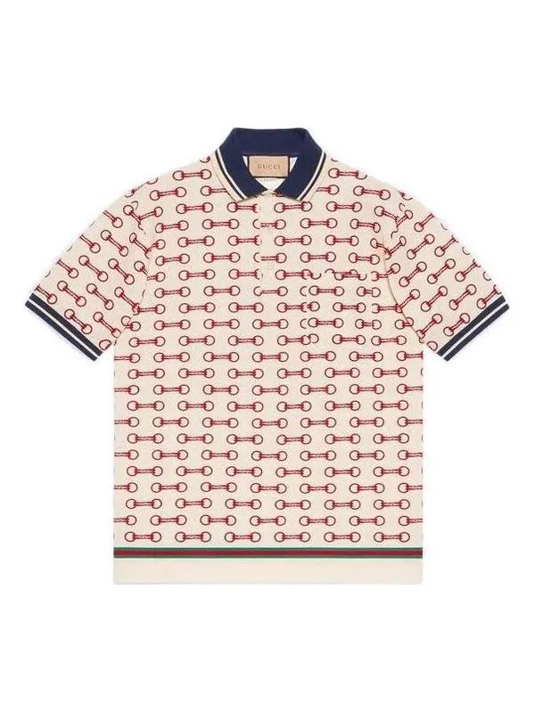 Рубашка поло Gucci Horsebit Print Cotton Polo Shirt — изображение 1 из 4, белый
