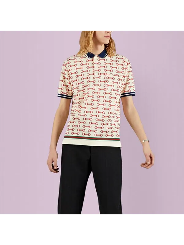 Рубашка поло Gucci Horsebit Print Cotton Polo Shirt — изображение 2 из 4, белый