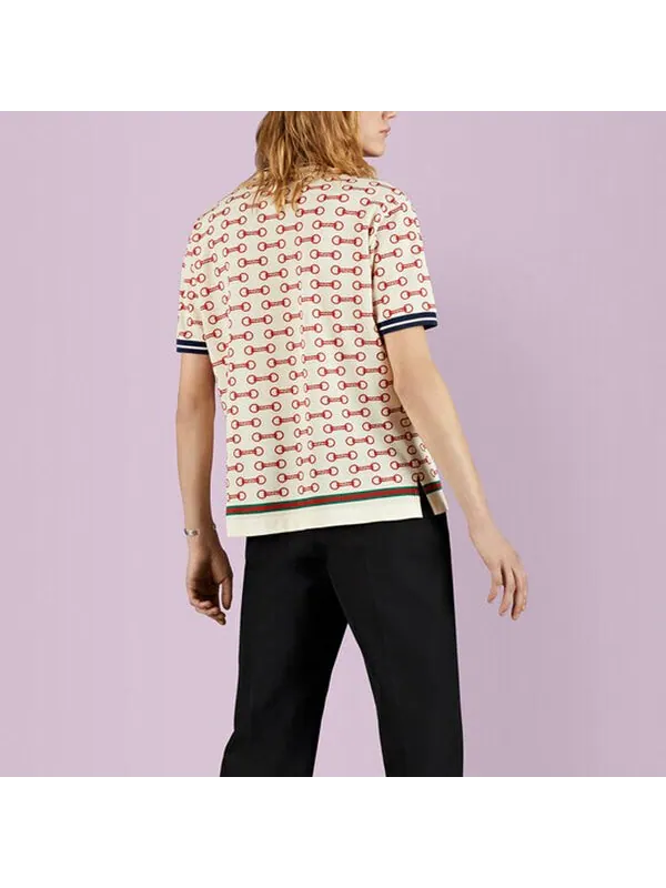 Рубашка поло Gucci Horsebit Print Cotton Polo Shirt — изображение 3 из 4, белый