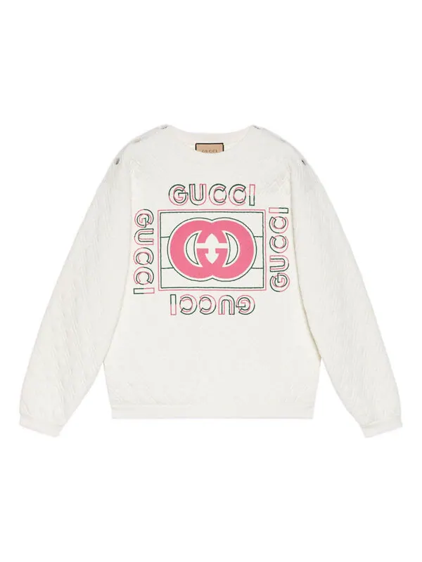 Свитер Gucci vintage logo quilted sweatshirt, стеганый дизайн — изображение 1 из 1, белый/розовый