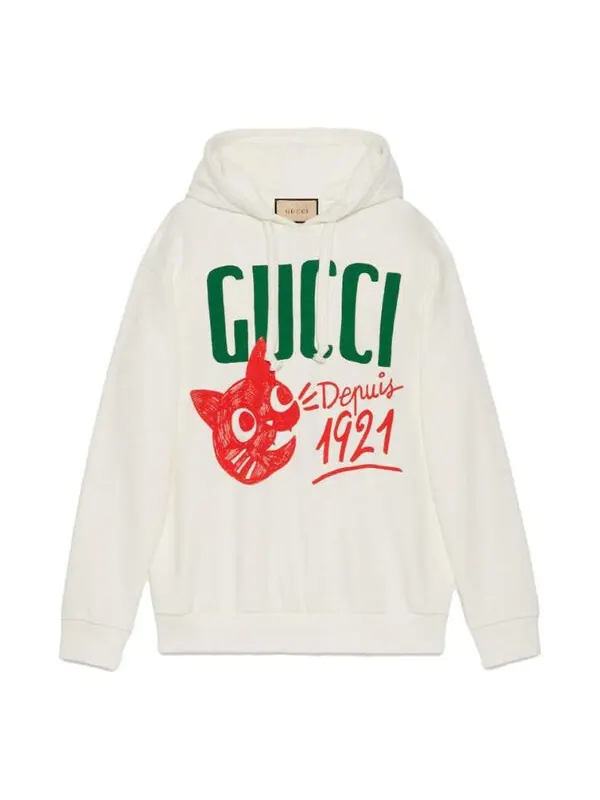 Толстовка Gucci Cotton jersey с принтом кошки и логотипом — изображение 1 из 4, белый