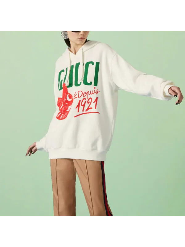 Толстовка Gucci Cotton jersey с принтом кошки и логотипом — изображение 2 из 4, белый