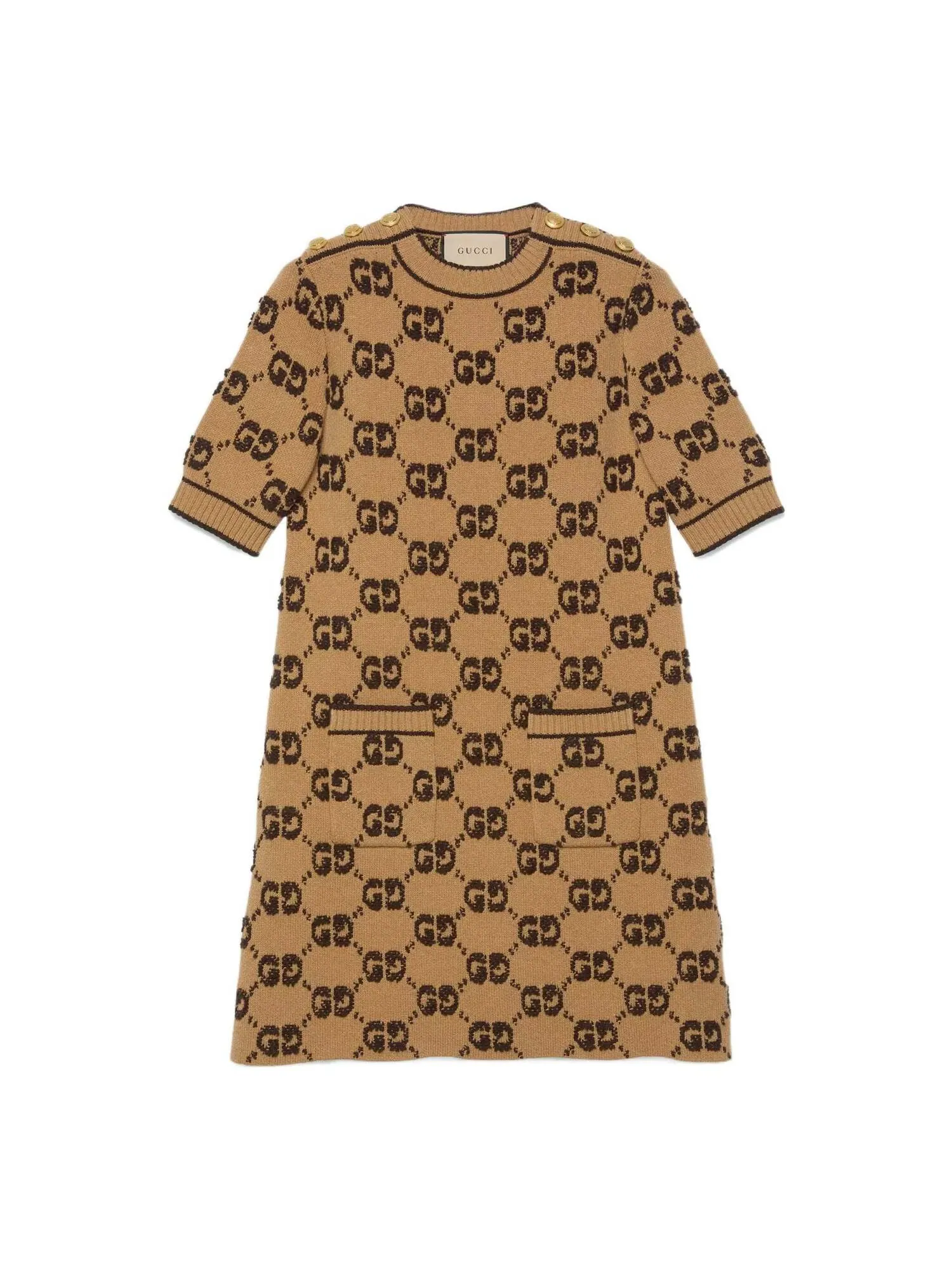 Платье Gucci GG шерстяное букле жаккард, женское — изображение 1 из 4, коричневый
