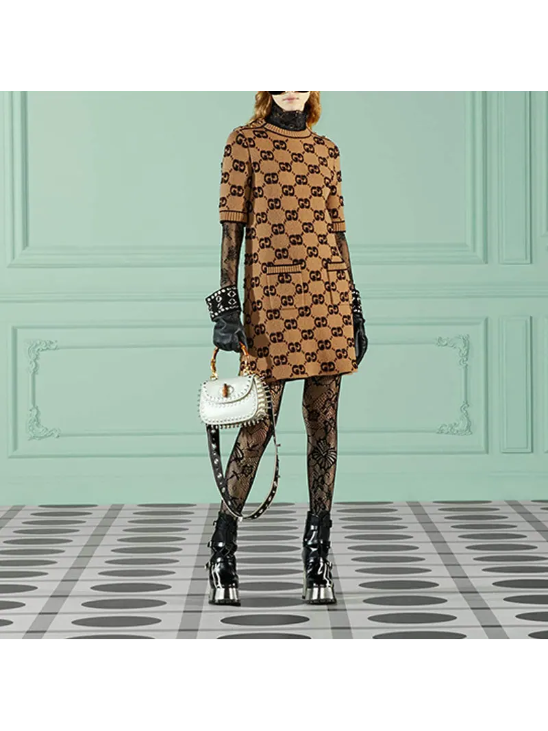 Платье Gucci GG шерстяное букле жаккард, женское — изображение 2 из 4, коричневый