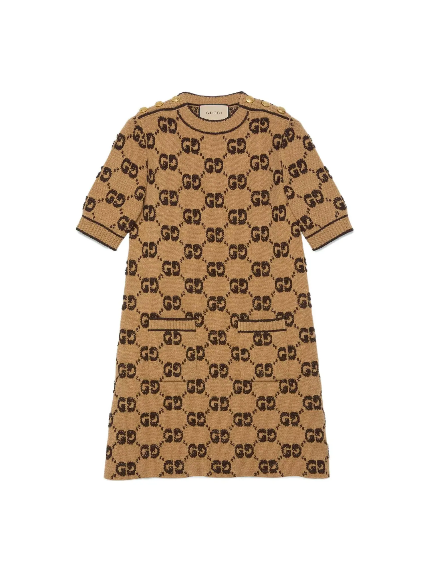 Платье Gucci GG из шерстяной буклированной ткани, женское — изображение 1 из 4, коричневый