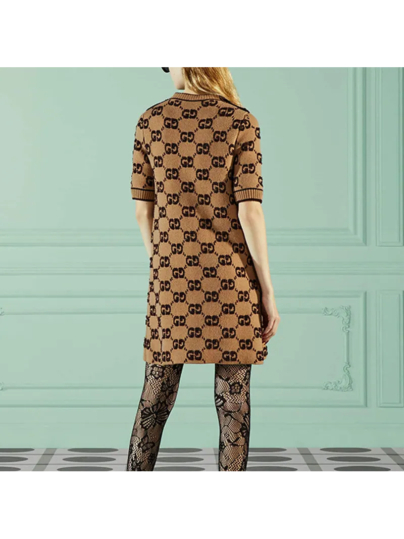 Платье Gucci GG из шерстяной буклированной ткани, женское — изображение 4 из 4, коричневый