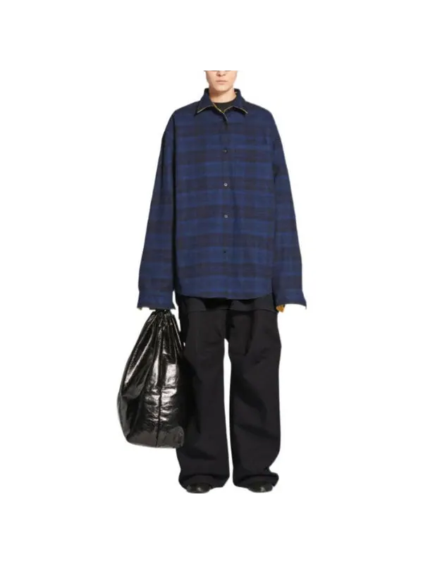 Рубашка reversible oversized check overshirt 'yellow blue' Balenciaga — изображение 3 из 4, желтый/синий
