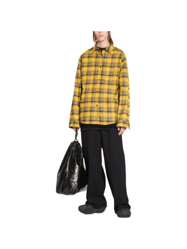 Рубашка reversible oversized check overshirt 'yellow blue' Balenciaga — изображение 4 из 4, желтый/синий