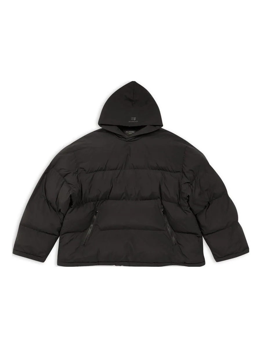 Куртка Balenciaga Sporty B Pull-Over Hooded Puffer Jacket 'Black' — изображение 1 из 4, черный