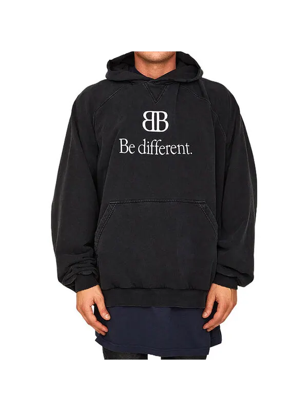 Толстовка bb be different popover hoodie 'black white' Balenciaga — изображение 2 из 4, черный/белый
