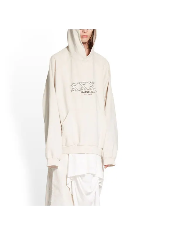 Толстовка xxxl patched t-shirt hoodie oversized 'ecru' Balenciaga — изображение 3 из 4, экру