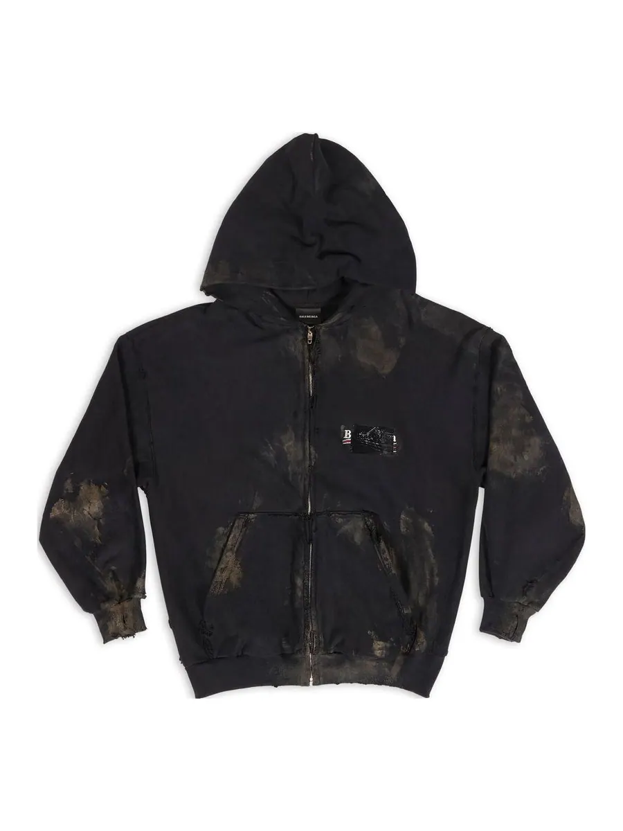 Куртка Balenciaga Gaffer Zip-Up Hoodie Small Fit 'Black White Red' — изображение 1 из 4, черный