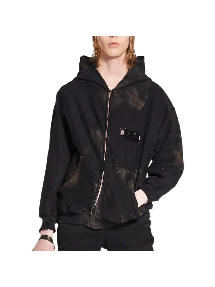 Куртка Balenciaga Gaffer Zip-Up Hoodie Small Fit 'Black White Red' — изображение 2 из 4, черный