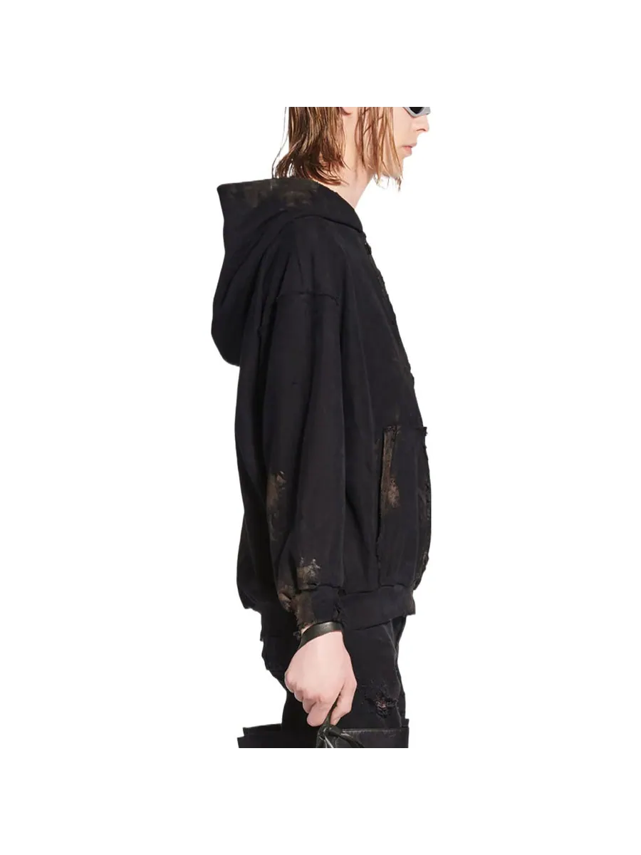 Куртка Balenciaga Gaffer Zip-Up Hoodie Small Fit 'Black White Red' — изображение 4 из 4, черный