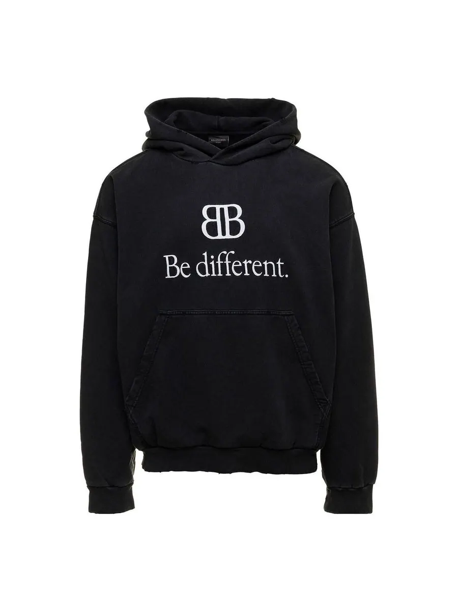 Худи Balenciaga BB Be Different Popover Hoodie 'Black White' — изображение 1 из 5, черный