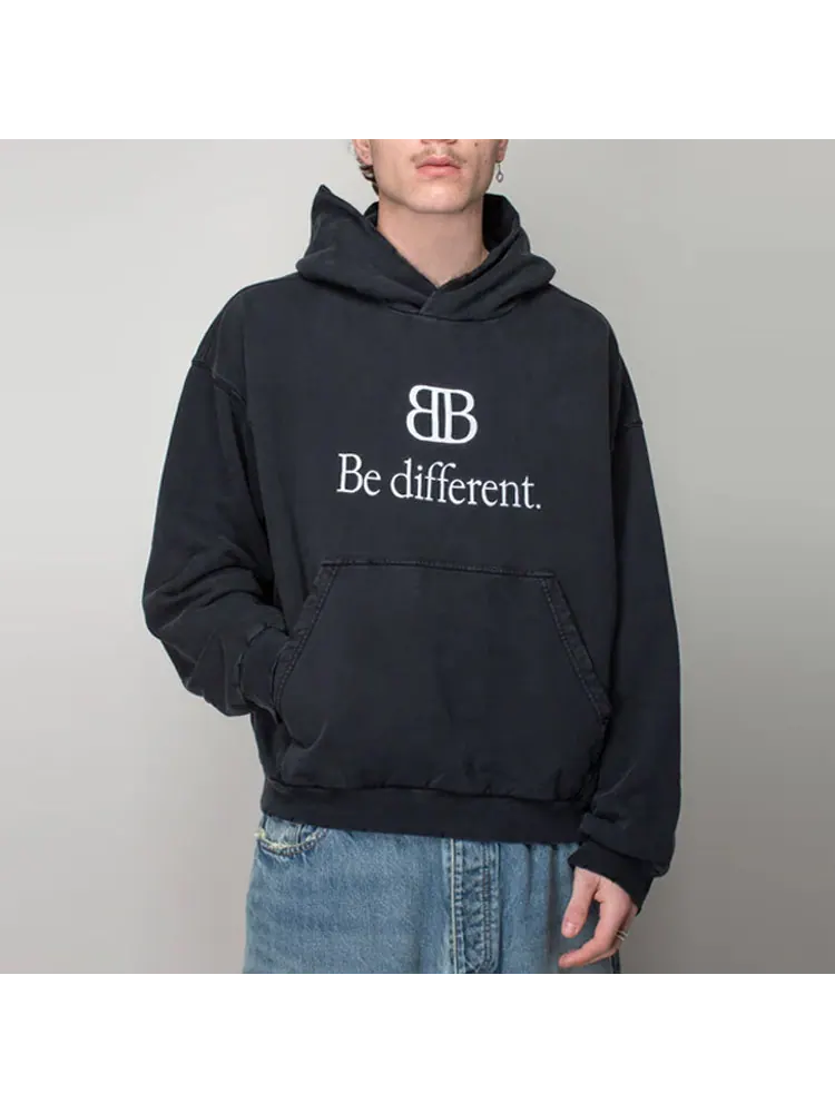 Худи Balenciaga BB Be Different Popover Hoodie 'Black White' — изображение 3 из 5, черный