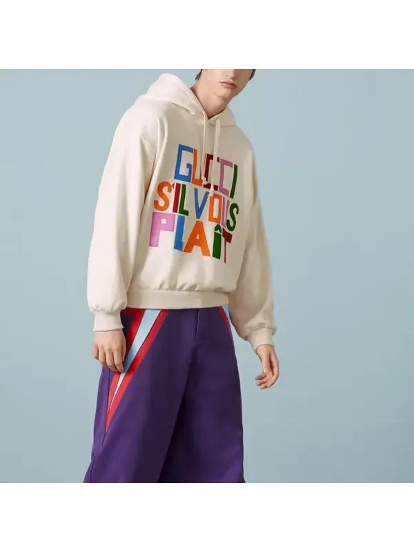 Толстовка Gucci Felted cotton Hooded sweatshirt with patch 'Ivory' — изображение 3 из 4, белый