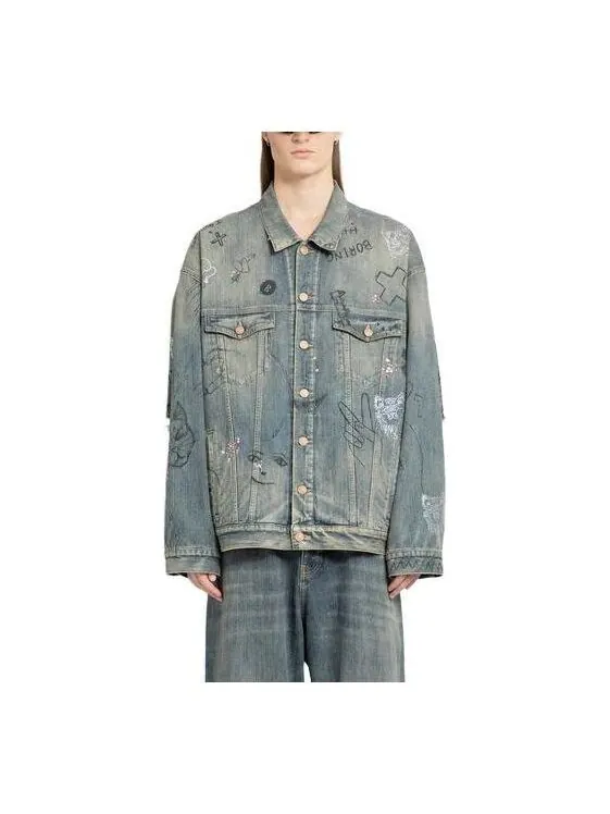 Куртка graffiti denim jacket 'light blue' Balenciaga — изображение 1 из 4, светлый синий