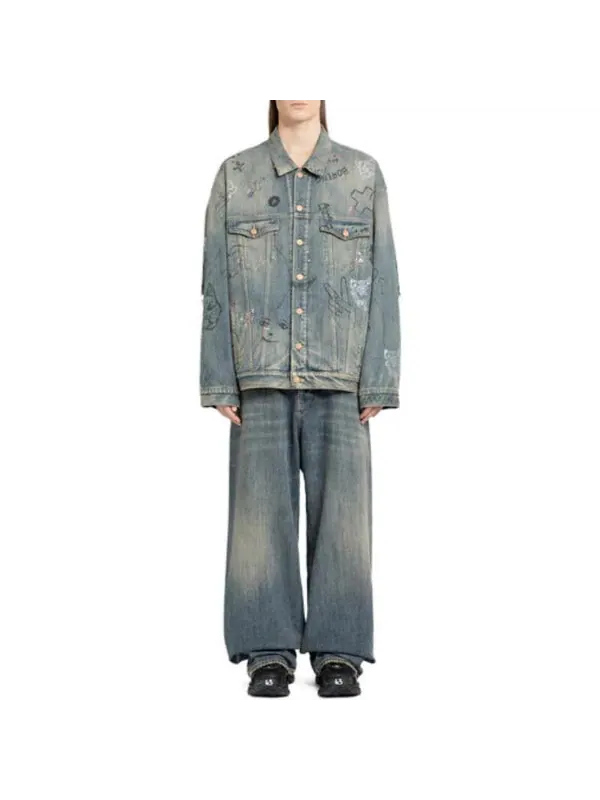 Куртка graffiti denim jacket 'light blue' Balenciaga — изображение 2 из 4, светлый синий