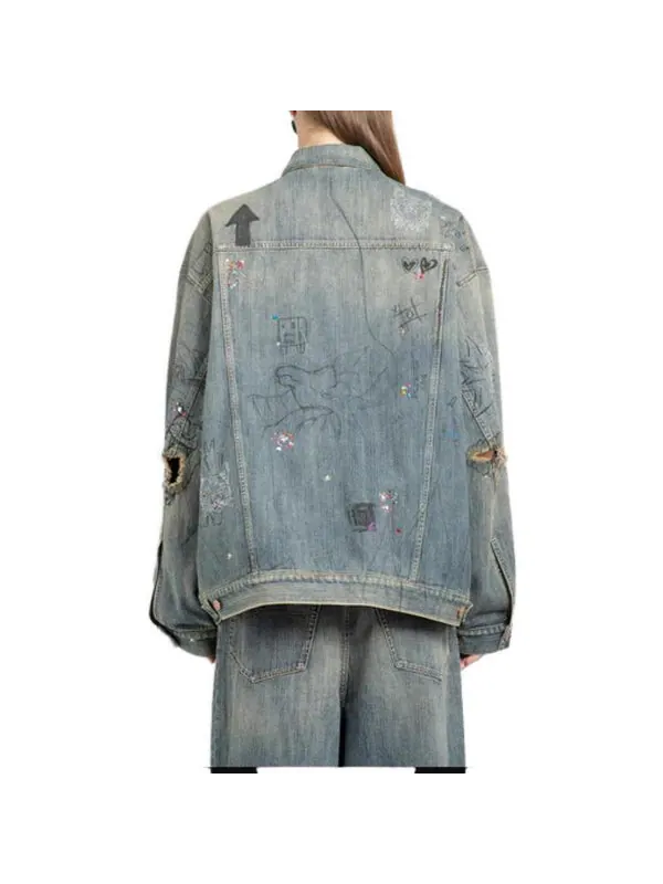 Куртка graffiti denim jacket 'light blue' Balenciaga — изображение 3 из 4, светлый синий