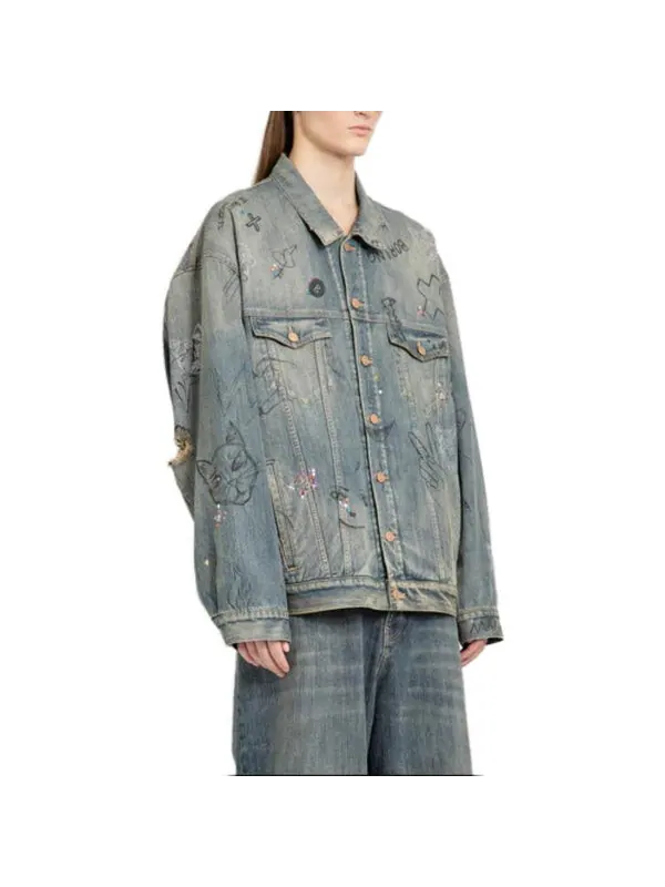 Куртка graffiti denim jacket 'light blue' Balenciaga — изображение 4 из 4, светлый синий