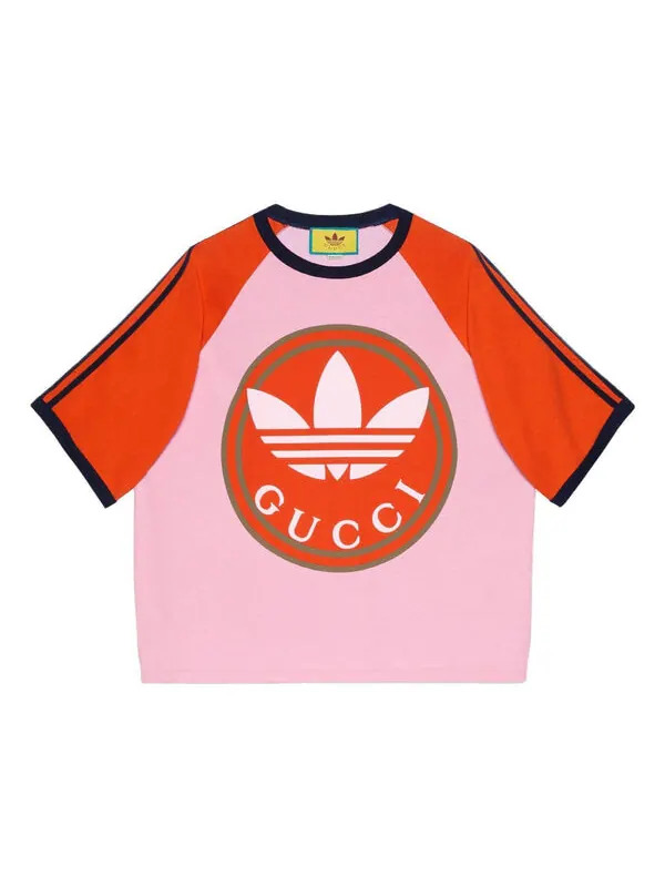 Футболка adidas x cotton jersey t-shirt 'pink' Gucci — изображение 1 из 4, розовый
