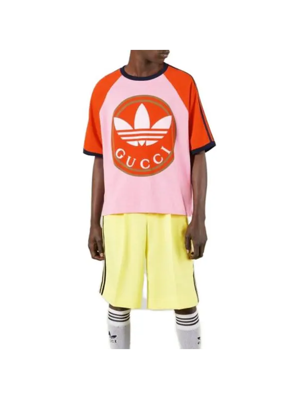 Футболка adidas x cotton jersey t-shirt 'pink' Gucci — изображение 2 из 4, розовый