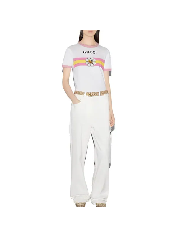 Футболка Gucci cotton jersey printed t-shirt 'off white', с принтом — изображение 2 из 4, белый