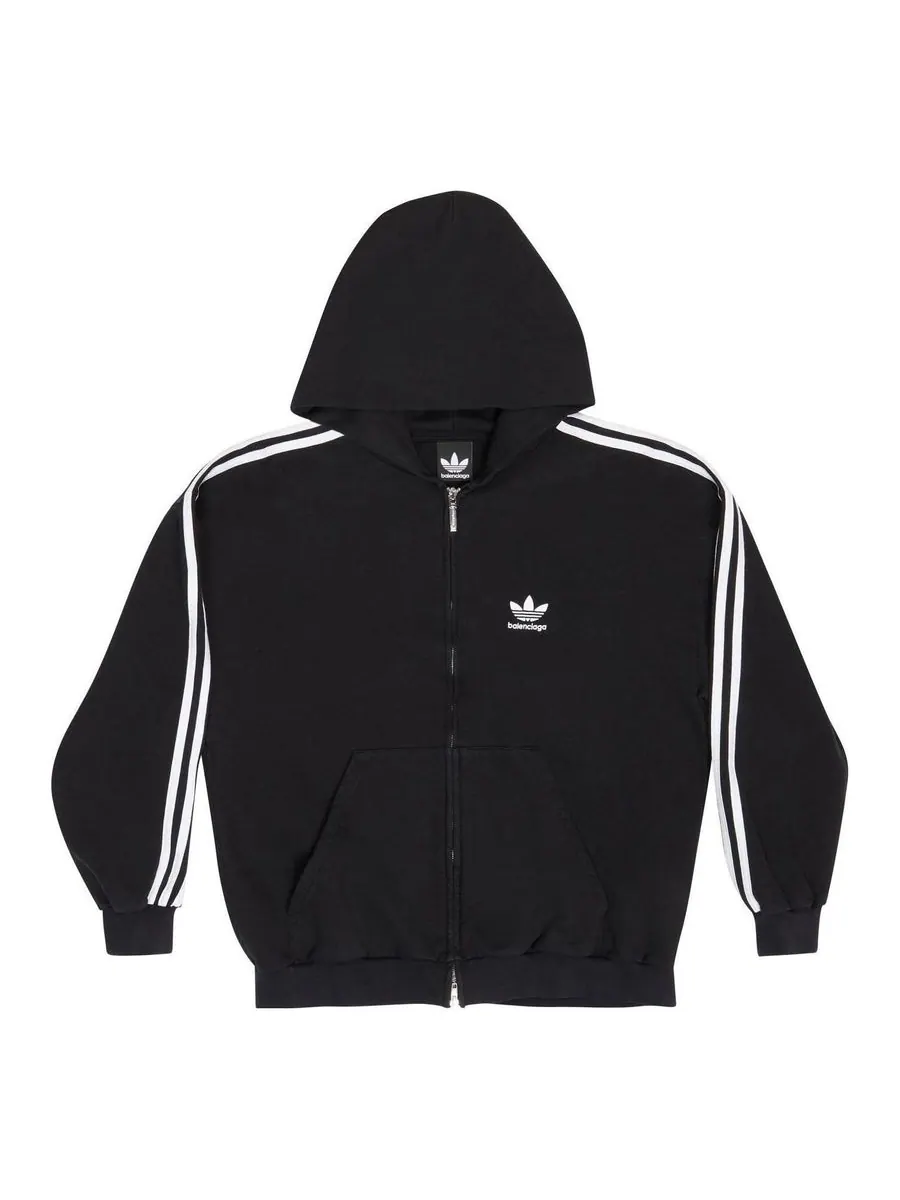 Куртка Balenciaga x adidas Zip-Up Hoodie 'Black White' — изображение 1 из 6, черный