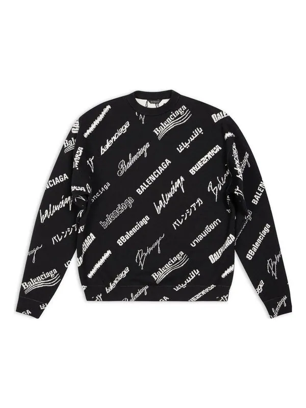 Свитер allover logo print crewneck sweatshirt 'black white' Balenciaga — изображение 1 из 4, черный/белый