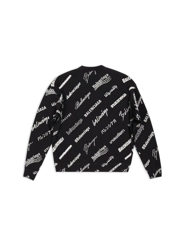 Свитер allover logo print crewneck sweatshirt 'black white' Balenciaga — изображение 2 из 4, черный/белый