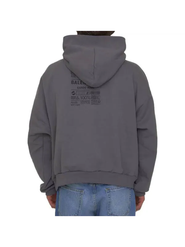 Толстовка care label hoodie middle fit 'grey black' Balenciaga — изображение 4 из 4, серый/черный