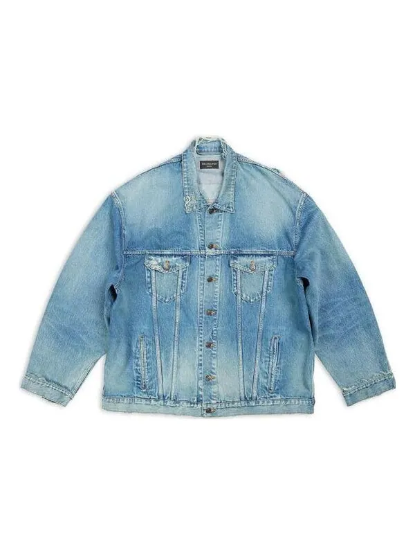 Куртка destroyed denim jacket 'blue' Balenciaga — изображение 1 из 4, синий