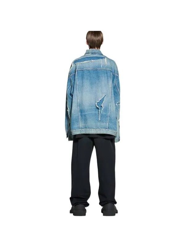 Куртка destroyed denim jacket 'blue' Balenciaga — изображение 4 из 4, синий