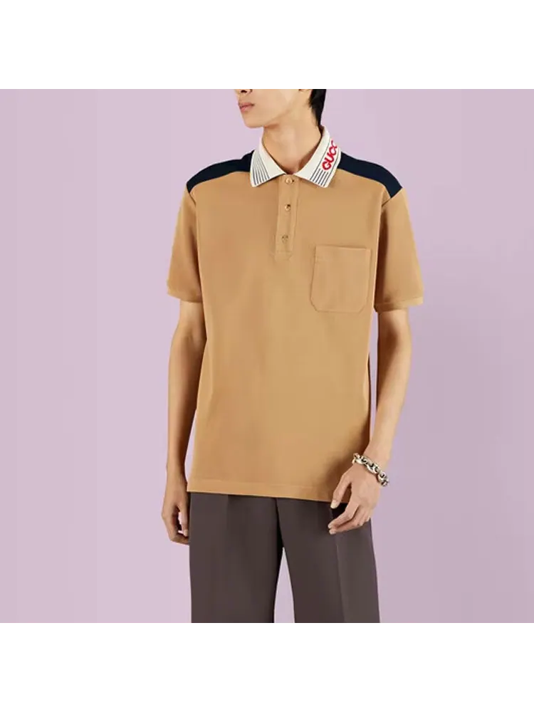 Поло Gucci Cotton Jersey Polo Shirt 'Camel' — изображение 3 из 4, бежевый