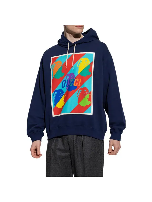Толстовка Gucci graphic paint hoodie 'navy multi' — изображение 4 из 4, темно-синий/мульти