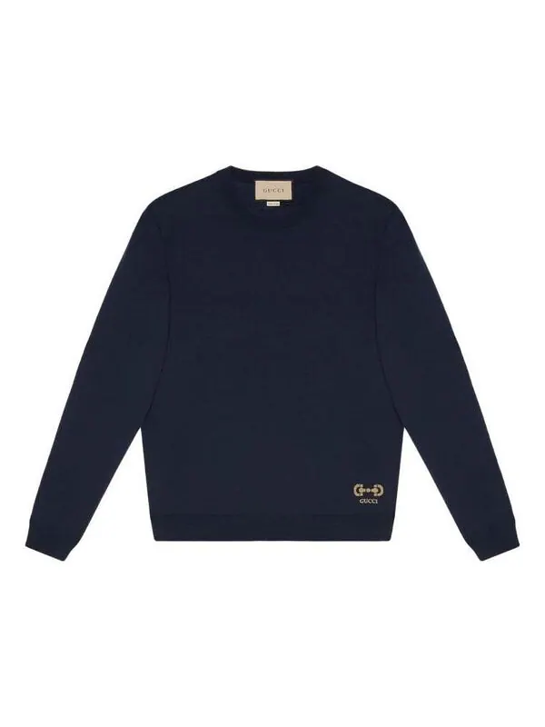 Свитер Gucci wool sweater with horsebit intarsia — изображение 1 из 4, темно-синий