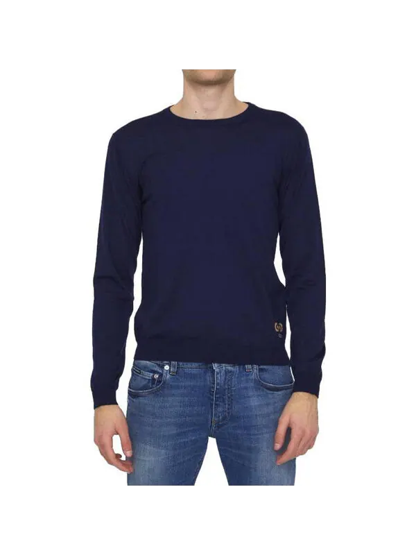 Свитер Gucci wool sweater with horsebit intarsia — изображение 2 из 4, темно-синий