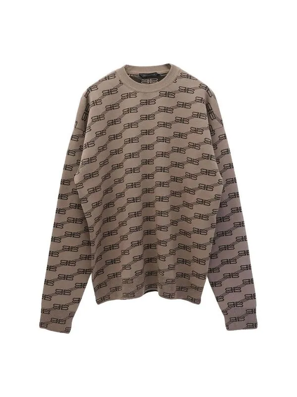 Свитер bb allover crewneck knit sweater 'beige' Balenciaga — изображение 1 из 4, бежевый