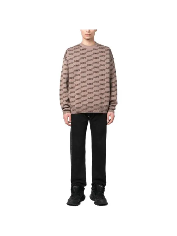 Свитер bb allover crewneck knit sweater 'beige' Balenciaga — изображение 3 из 4, бежевый