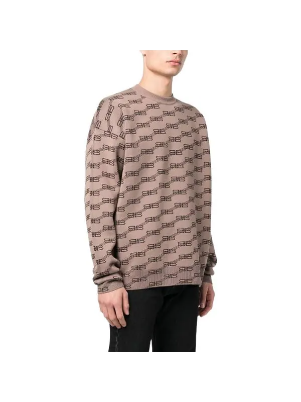 Свитер bb allover crewneck knit sweater 'beige' Balenciaga — изображение 4 из 4, бежевый