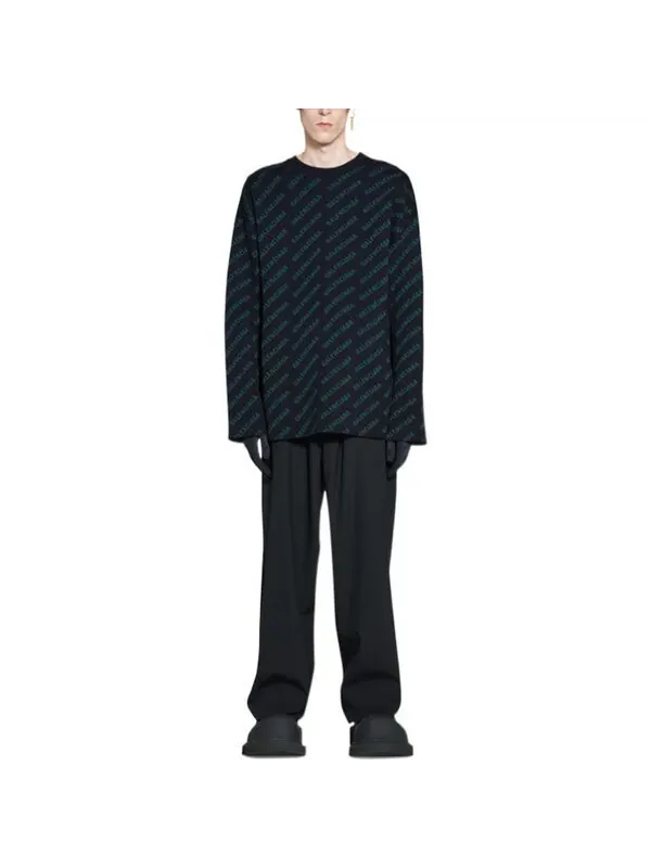 Свитер mini allover logo sweater 'dark blue green' Balenciaga — изображение 2 из 4, темный синий/зеленый
