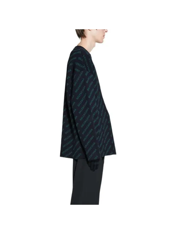 Свитер mini allover logo sweater 'dark blue green' Balenciaga — изображение 4 из 4, темный синий/зеленый