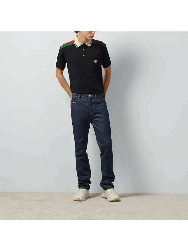 Рубашка поло Gucci Cotton Polo With Interlocking G — изображение 2 из 4, черный