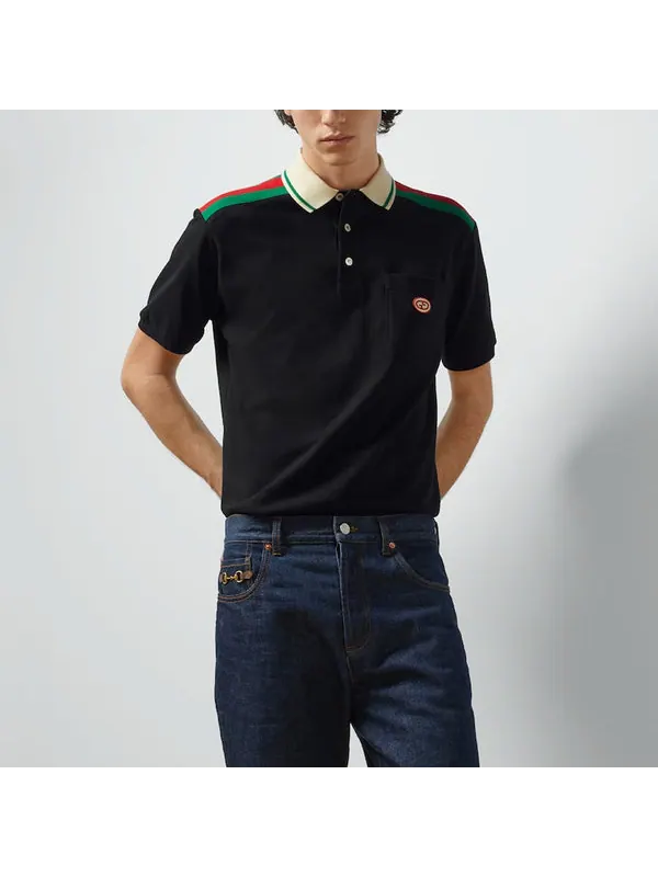 Рубашка поло Gucci Cotton Polo With Interlocking G — изображение 3 из 4, черный