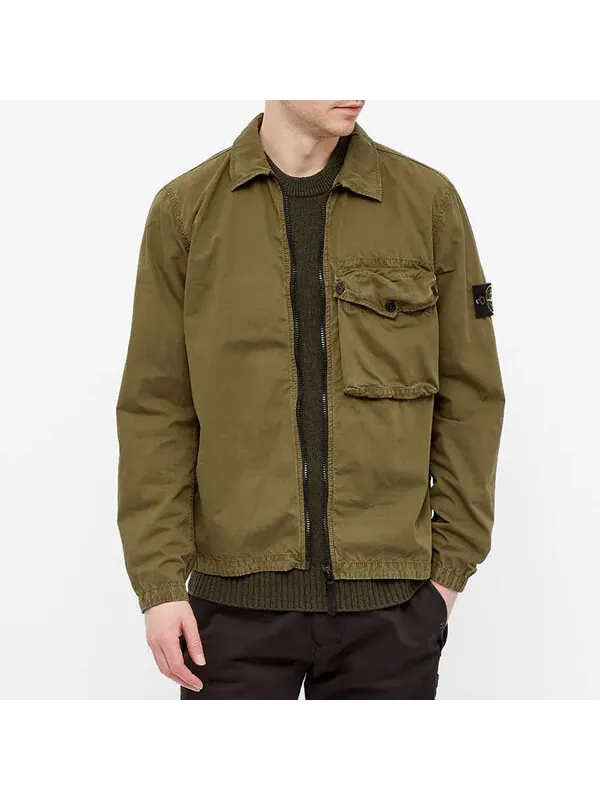 Куртка zip pocket overshirt 'olive green' Stone Island — изображение 3 из 3, оливковый зеленый