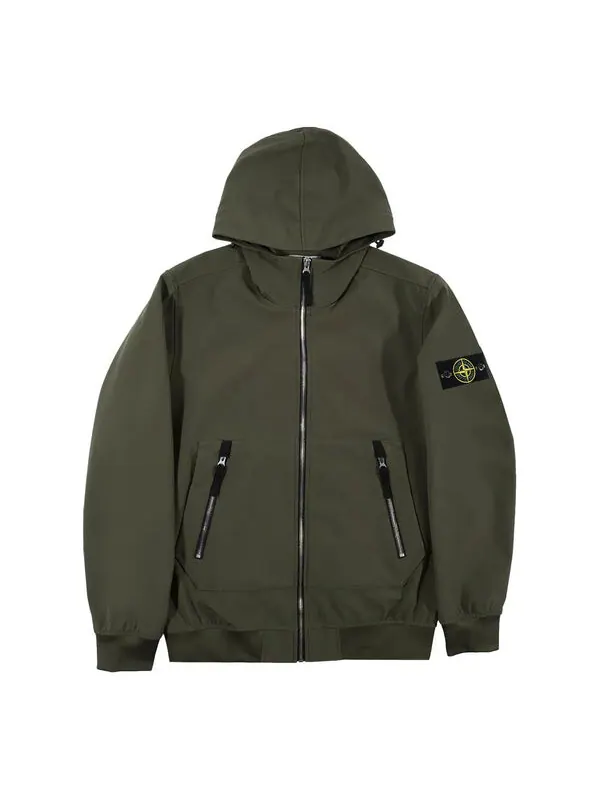 Куртка soft shell-r hooded jacket 'olive green' Stone Island — изображение 1 из 3, оливковый зеленый